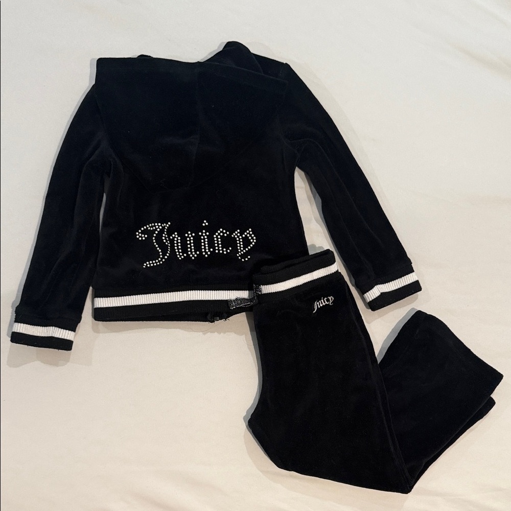 Juicy Couture Black Velour Set with Rhinestone Accents